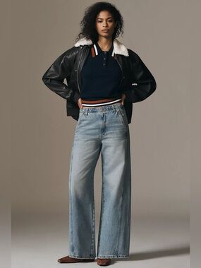 Pilcro Anthropologie Relaxed High-Rise Light Blue Wide-Leg Tapered Jean Women 25